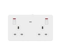 LIDER 2-Gang Switched 13A Socket with LED Guide Light, Daylight Sensor, Soft White 3000K, Low Energy Night Light, Adjustable Light Control, UKCA Certified, White
