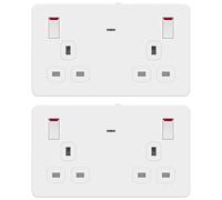 LIDER 2-Gang Switched 13A Socket with LED Guide Light, Daylight Sensor, Soft White 3000K, Low Energy Night Light, Adjustable Control, UKCA Certified, White, 2-Pack