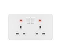 LIDER 2-Gang Switched 13A Socket with LED Power Indicators, Double-Pole Plug Socket with Child-Proof Shutters, Screwless Plastic Plate Cover, UKCA Certified, Thermoplastic, White