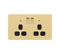 LIDER 2-Gang Switched 13A Socket with LED Power Indicators, Double-Pole Plug Socket with Child-Proof Shutters, Screwless Plastic Plate Cover, UKCA Certified, Thermoplastic, Gold