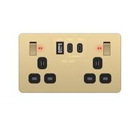 LIDER 2-Gang Switched 13A Socket with USB TYPE C & A, LED Power Indicator, Power Delivery Fast Charging, Total Output 65W, PD 60W Max USB-C Output, UKCA Certified, Gold (Use a 35mm-deep back box)