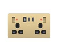 LIDER 2-Gang Switched 13A Socket with USB TYPE C & A Ports, LED Power Indicator, Always-On USB Ports, 25W Combined Output, Child Safe, UKCA Certified, Gold (Use a 35mm-deep back box)