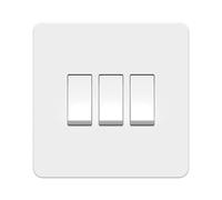 LIDER 3-Gang Screwless Light Switch, 1-Way/2-Way, UKCA Certified, Plastic Screwless Faceplate, RoHS Compliant, Heat & Fade Resistant, Round Edges, 16A, Glossy Finish, White