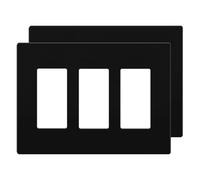 LIDER Brushed Finish Decorator Switch Cover, Screwless Wall Plate, Mid-Size 3-Gang 4.88" x 6.77", Unbreakable Polycarbonate Thermoplastic, UL Listed, LSWP-33M-BK2P, Black, 2 Pack