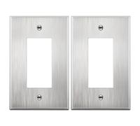 LIDER Decorator Metal Wall Plate, Impact Resistant, Metal Outlet Receptacle/Light Switch Cover, 430 Stainless Steel, Modern Decoration Upgrade, Mid-Size 1-Gang 4.88" x 3.11", Stainless Steel, 2 Pack