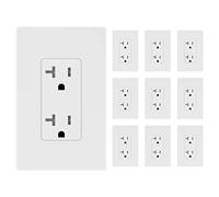 LIDER Decorator Receptacle, Tamper-Resistant Outlet, 20A, 10-Pack | UL Listed, Matte White, Screwless Wall Plate, Child Safe, Self-Grounding, Interchangeable Face Cover