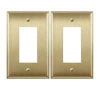LIDER Decorator Switch or Receptacle Metal Wall Plate, Stainless Steel Outlet Cover, Corrosion Resistant, Mid-Size 1-Gang 4.88" x 3.11", 201 Stainless Steel, LMWP-31M-BB2P, Burshed Brass, 2 Pack