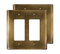 LIDER Decorator Switch or Receptacle Metal Wall Plate, Stainless Steel Outlet Cover, Corrosion Resistant, Mid-Size 2-Gang 4.88" x 4.92", 201 Stainless Steel, LMWP-32M-AB2P, Antique Brass, 2 Pack