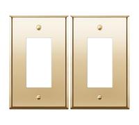 LIDER Decorator Switch or Receptacle Metal Wall Plate, Stainless Steel Outlet Cover, Corrosion Resistant, Mid-Size 1-Gang 4.88" x 3.11", 201 Stainless Steel, LMWP-31M-PB2P, Polished Brass, 2 Pack