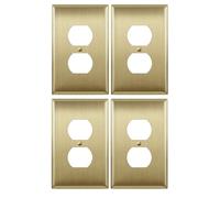 LIDER Duplex Receptacle Metal Wall Plate, Stainless Steel Outlet Cover, Corrosion Resistant, Mid-Size 1-Gang 4.88" x 3.11", 201 Stainless Steel, UL Listed, LMWP-21M-BB4P, Brushed Brass, 4 Pack