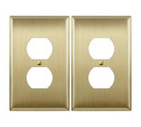 LIDER Duplex Receptacle Metal Wall Plate, Stainless Steel Outlet Cover, Corrosion Resistant, Mid-Size 1-Gang 4.88" x 3.11", 201 Stainless Steel, LMWP-21M-BB2P, Brushed Brass, 2 Pack