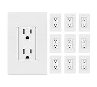 LIDER Matte Finish Decorator Receptacle with Interchangeable Face Cover, Child Safe Tamper-Resistant Wall Outlet with Screwless Wall Plate, Residential Grade 15A 125V UL Listed LR15-TR-WSWP10P, White