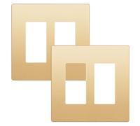 LIDER Matte Finish Decorator Switch Cover, Screwless Wall Plate, Mid-Size 2-Gang 4.88" x 4.92", Unbreakable Polycarbonate Thermoplastic, UL Listed, LSWP-32M-GD2P, Gold, 2 Pack