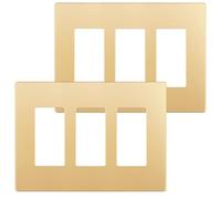 LIDER Matte Finish Decorator Switch Cover, Screwless Wall Plate, Mid-Size 3-Gang 4.88" x 6.77", Unbreakable Polycarbonate Thermoplastic, UL Listed, LSWP-33M-GD2P, Gold, 2 Pack