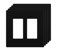 LIDER Matte Finish Double Decorator Switch Cover, Screwless Wall Plate, Mid-Size 2-Gang 4.88" x 4.92", Unbreakable Polycarbonate Thermoplastic, UL Listed, LSWP-32M-BK5P, Black, 5 Pack