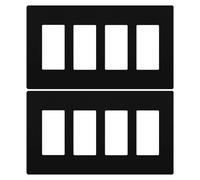 LIDER Matte Finish Quadruple Decorator Switch Cover, Screwless Wall Plate, Mid-Size 4-Gang 4.88" x 8.58", Polycarbonate Thermoplastic, UL Listed, LSWP-34M-BK2P, Black, 2 Pack