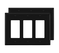LIDER Matte Finish Triple Decorator Switch Cover, Three Gang Outlet Wall Plate, Mid-Size 3-Gang 4.88" x 6.77", Unbreakable Polycarbonate Thermoplastic, UL Listed, LWP-33M-BK2P, Black, 2 Pack