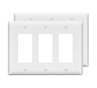 LIDER Matte Finish Triple Decorator Switch Cover, Three Gang Outlet Wall Plate, Mid-Size 3-Gang 4.88" x 6.77", Unbreakable Polycarbonate Thermoplastic, UL Listed, LWP-33M-W2P, White, 2 Pack