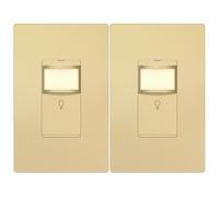 LIDER PIR Vacancy Motion Sensor Switch with LED Guide Light, 1200 Sq. Ft. Coverage, No Neutral No Ground, Adjustable Time Delay, UL Listed, Screwless Wall Plate Included, Gold, 2 Pack