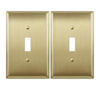LIDER Toggle Light Switch Metal Wall Plate, Stainless Steel Switch Cover, Corrosion Resistant, Mid-Size 1-Gang 4.88" x 3.11", 201 Stainless Steel, LMWP-11M-BB2P, Brushed Brass, 2 Pack