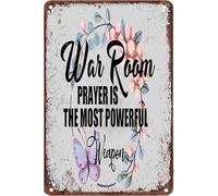 LIDEWAN Vintage Metal Tin Signs War Room Prayer Is The Most Powerful Weapon Rustic Country Farmhouse Chic Bathroom Metal Sign Shabby Wall Decor For Home Bathroom Bedroom Wall Decor 8X12 Inch, wje-A01
