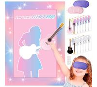 Lidmada Pin The Guitar Game Poster, Large Pink Music Party Game with 24 Reusable Guitar Stickers, 3+