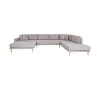 Lido Grey Fabric U-Sofa Open End with Natural Legs - LHF