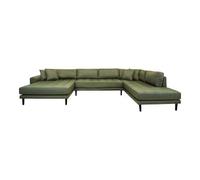 Lido Olive Green Fabric U-Sofa Open End with Black Legs - LHF