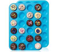 LIDOU Mini Muffin Tray 24 Cup Silicone Muffins Pan, Non-Stick Cupcake Tin, Silicon Mould Bakeware, Reusable Baking Case for Mini Mince Pie, Cupcakes, Dishwasher Safe, 34 x 23 x 2.5 cm (Blue)