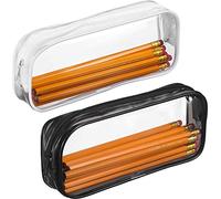 LIDOUK 2 Pcs Clear Pencil Case, Waterproof PVC Pencil Bags Transparent Exam Pencil Case Pouch with Zipper for Stationery Cosmetics Storage