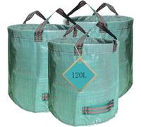LIDOUK 3 Pack 120L Heavy Duty Garden Bags, Reusable Garden Sacks with Handles, Foldable Camping Recycling Bags for Leaf, Trash, Debris (45 * 76cm)