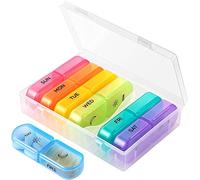 LIDOUK 7 Day Pill Organizer 2 Times a Day, Rainbow Pill Case 14 Dividers Medicine Holder with Easy Push Button，Vitamin, Supplement, Tablet and Fish Oil Supplements
