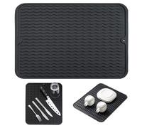LIDOUK Large Silicone Draining Board Mat Dish Drying Mat with Silicon Sponge, Cutlery Drainer Mat, Countertop Mat Heat Resistant, Sink Organizer Tray (Black, 17.7 x 15.7inch)