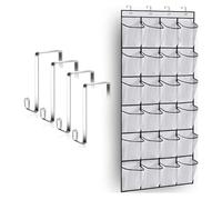 LIDOUK Over the Door Shoe Storage Organiser Hanging Shoe Rack Holder 24 Large Mesh Pockets for Wardrobe Door Tidy with Hanger (White)
