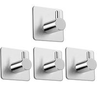 LIDOUK Self Adhesive Hooks - 4 Pack Stainless Steel Stick on Hooks, Coat Hooks, Door Hooks, Anti-Rust Waterproof Sticky Hooks for Bathroom, Kitchen, Office, Toilet - No Drill Glue Needed