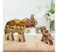 LIDSCURA Elephant and Mountains Layered Wooden Carved Ornament, 3D Decor Forest Animal Multi-Layered, for Girls Boys Birthday Gift, Housewarming Gift, Christmas Decor
