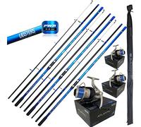 Lidsters 3 x Blue Ocean Sea Beach Fishing Rods 15ft 4.5m 3pc + 3 x Atlantic Blue 70 Reels
