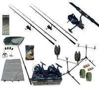 Lidsters Carp Fishing Starter Set Up Kit 2 Rod Bundle 2 x 12ft 2.75lb Carp Rods 2 x LFR 6000 Reels Bite Alarms Rod Pod Net & Unhooking Mat