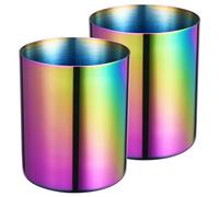 Lidwot Aurora Rainbow 304 Stainless Steel Pen Holder Set of 2 - Vacuum Coated and Fade-Resistant Round Nordic Style Metal Cup for Desk, Stationery, Kitchen Tools and Makeup Brushes Storage