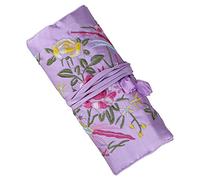 Lidwot Light Purple Multi-Use Silk Jewelry Organizer Roll - Vintage Embroidery Case for Travel/Daily/Events Foldable Zippered Pouch for Rings & Necklaces | Luxury Compact Gift.