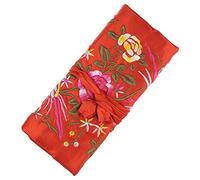 Lidwot Red Silk Embroidery Jewelry Organizer Roll - Foldable Ancient Style Pouch, Retro Travel Jewelry Case & Storage Bag, Compact Keeper for Necklaces, Earrings, Rings