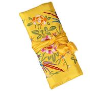 Lidwot Yellow Multi-Use Silk Jewelry Organizer Roll - Vintage Embroidery Case for Travel/Daily/Events Foldable Zippered Pouch for Rings & Necklaces | Luxury Compact Gift.