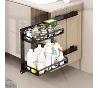 Lidzopas 2 Tier Metal Under Sink Storage Slide Out Shelf Kitchen Storage Cupboard Rack Pull Out Cabinet Organizer for Bathroom, Spice, Cabinet