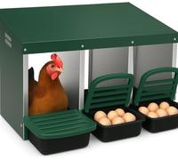 Lidzopas 3 Compartment Metal Chicken Nesting Box - Roll-Out, Ventilated, Rust-Resistant with Swing Perch and Lid, Wall Mount or Freestanding for Chicken Coops - Green