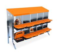 Lidzopas Heavy Duty Metal Chicken Nesting Box - 10 Compartments, Roll Away Design, Removable Lid, Ventilated, Easy Egg Collection & Cleaning for Chicken Coops, Hens & Ducks - Orange - With Stand