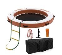 Lidzopas Inflatable Floating Dock, Round 8×8FT Raft, Heavy Duty PVC with Mesh Swim Area & Non-Slip EVA Deck, Equipped with Rope Ladder, Holds 4-7 Adults for Lake, Pool, Beach and Boat