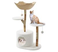 Lidzopas Modern Multi-Level Wooden Cat Tree Tower for Large Indoor Cats, With Natural Real Wood Branches, Rattan Woven Basket & Condo, Stylish Sisal Scratching Post Cozy Bed Natural Cat Furniture