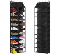 Lidzopas Over the Door Shoe Organizer, 10 Tier Shoe Rack Hanging Shoe Storage for Closet, Hanging Shoe Rack Storage Holder for Door Storage for Narrow Closet and Dorm with 20 Large Pockets, Black