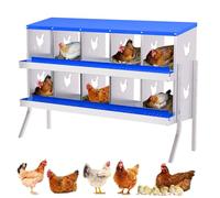 Lidzopas Roll Away Galvanized Steel Chicken Nesting Box - 10 Compartments, Ventilated, Rustproof, Easy Install & Clean, Includes Bracket, Blue, with bracket