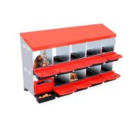 Lidzopas Roll Away Metal Chicken Nesting Box - 10 Compartments, Cleanable Pull-Out Roosting Trays, Easy Egg Collection, Wall Mountable Hen Laying Box - Red Without Bracket Legs, 10-Compartment Egg
